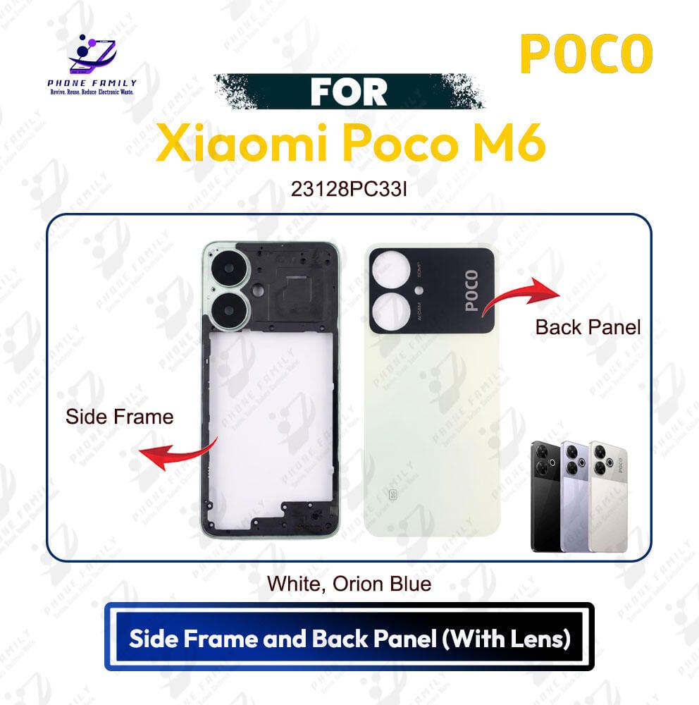 Xiaomi Poco M6 Side Frame and Back Panel with Lens | Backshell Casing Cover Replacement Part (23128PC33I)