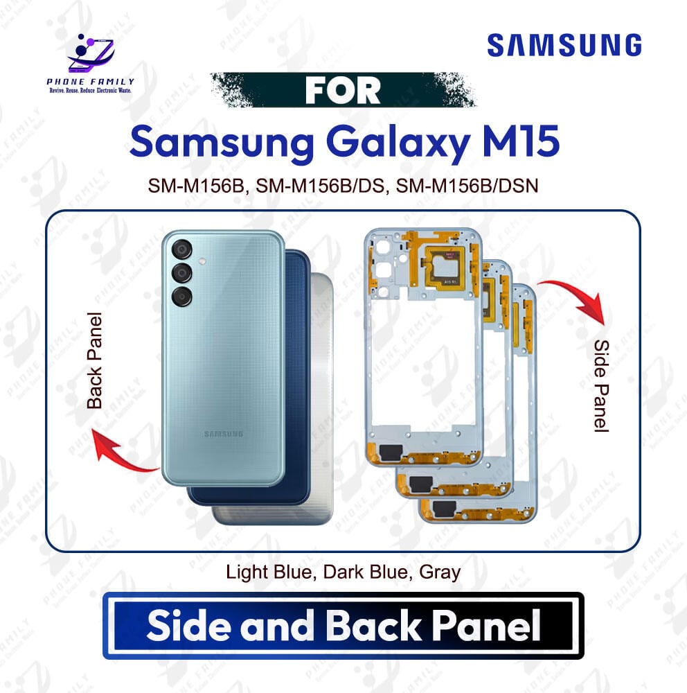 Samsung Galaxy M15 Side Frame + Back Panel Housing + Camera Glass Back shell Replacement Spare Parts SM-M156B, SM-M156B/DS, SM-M156B/DSN