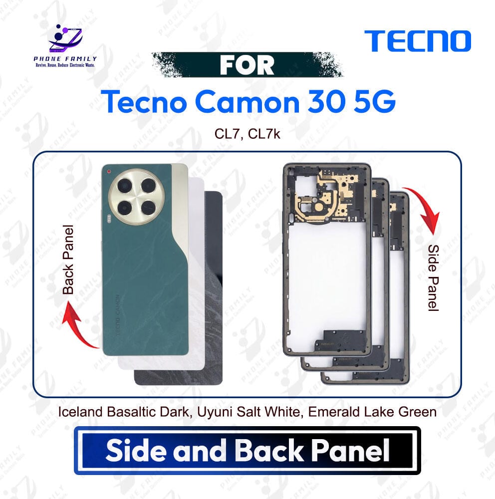 Tecno Camon 30 5G Side Frame + Back Panel Housing + Camera Glass Back shell Replacement Spare Parts CL7, CL7k