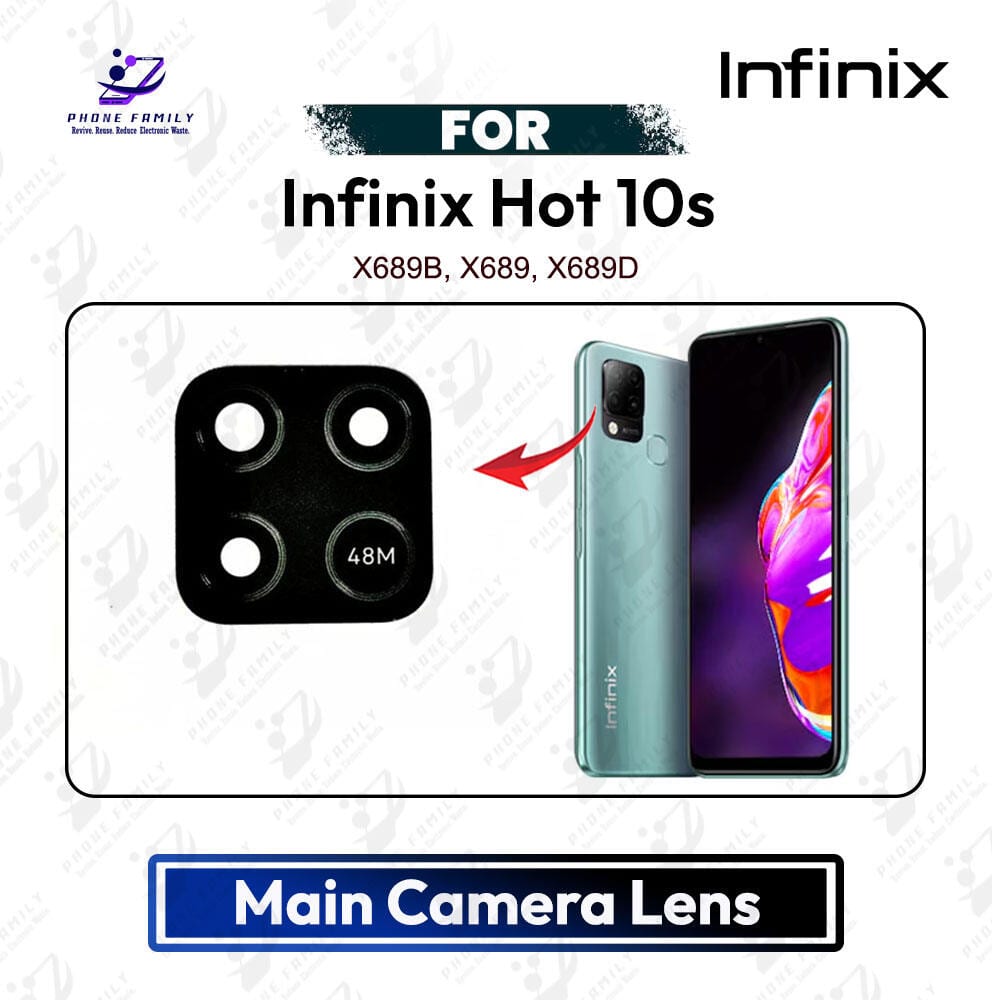 Infinix Hot 10s Main Camera Glass Lens Replacement Rear Back Camera Outer Glass Cover Repair Part (X689B, X689, X689D)