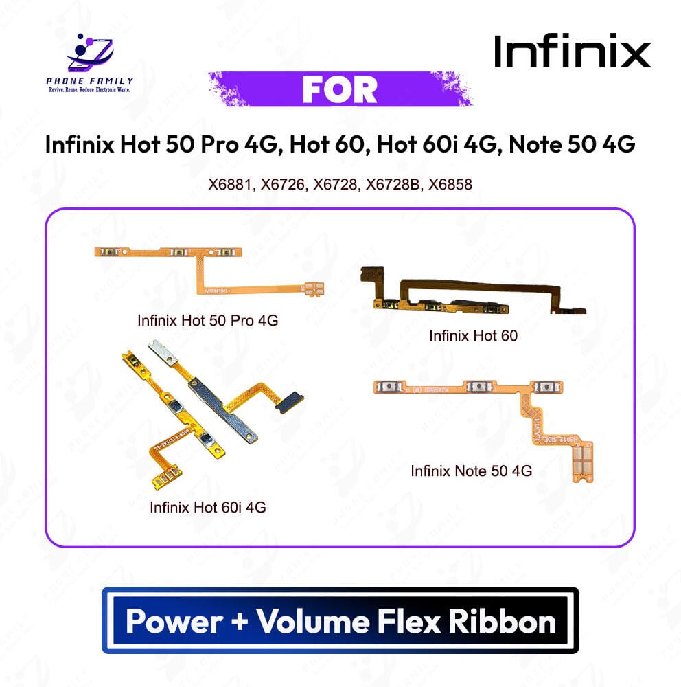 Infinix Hot 50 Pro 4G, Hot 60, Hot 60i 4G, Note 50 4G Power Button Volume/On Off Key Flex Cable Replacement Parts