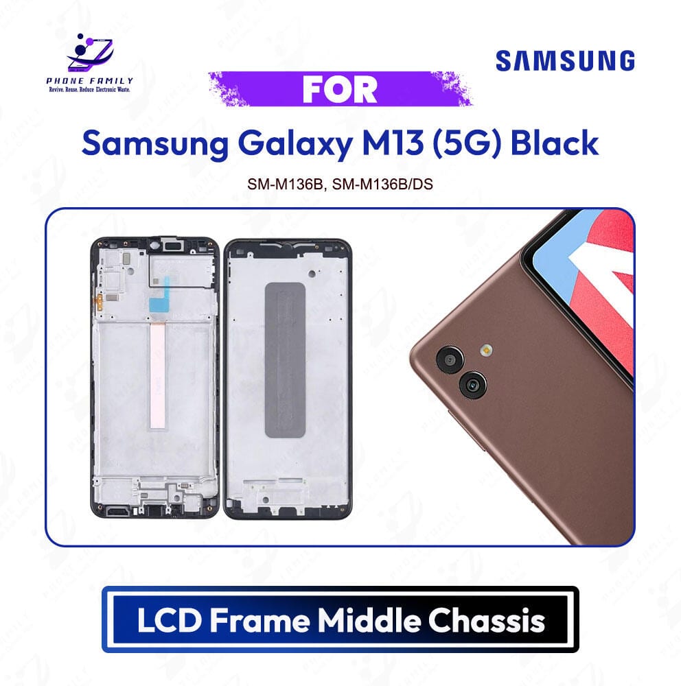 Samsung Galaxy M13 5G Black LCD Frame Middle Chassis Middle Frame Bezel Housing Replacement Spare Part (SM-M136B)