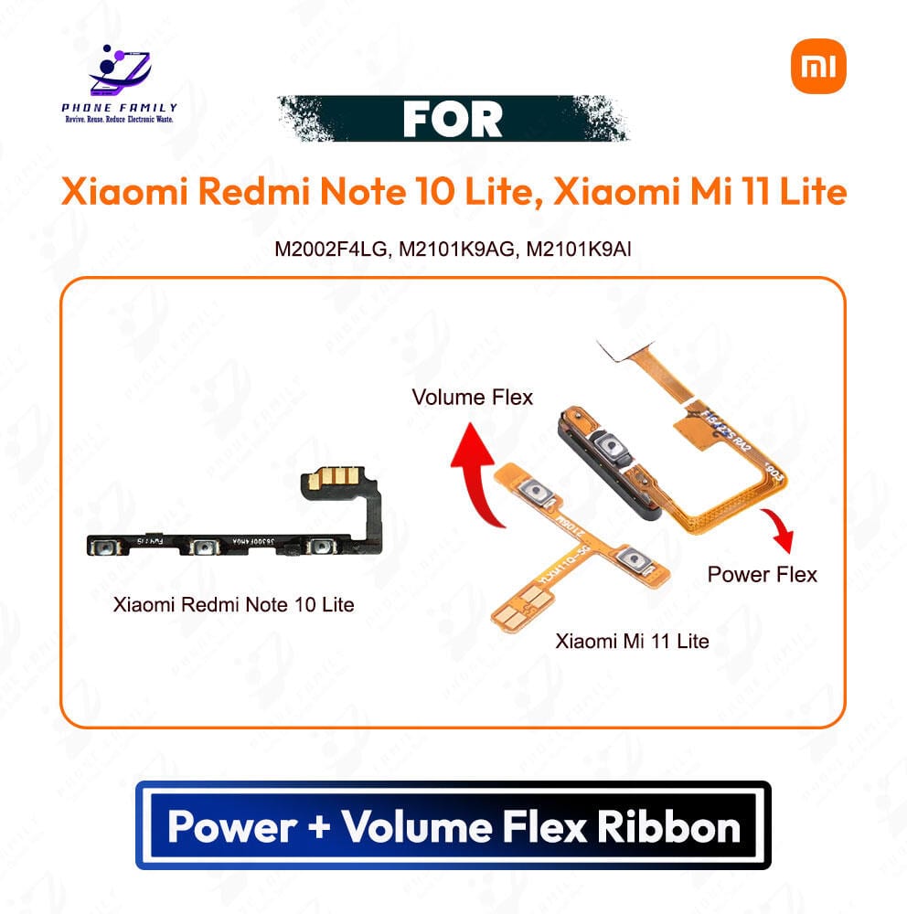 Xiaomi Redmi Note 10 Lite, Xiaomi Mi 11 Lite Volume/On Off Key Flex Cable Replacement Parts | M2002F4LG, M2101K9AG, M2101K9AI