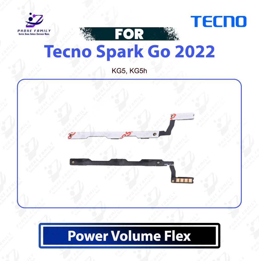 Tecno Spark Go 2022 Power On Off Switch Button Side Volume Up Down Buttons Flex Cable Replacement Repair Spare Part For KG5, KG5h