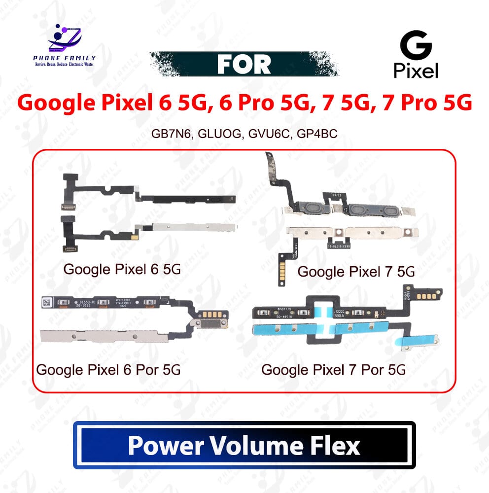 Google Pixel 6 5G, 6 Pro 5G, 7 5G, 7 Pro 5G Power On Off Switch Button Side Volume Up Down Buttons Flex Cable Replacement Repair Spare Part For
