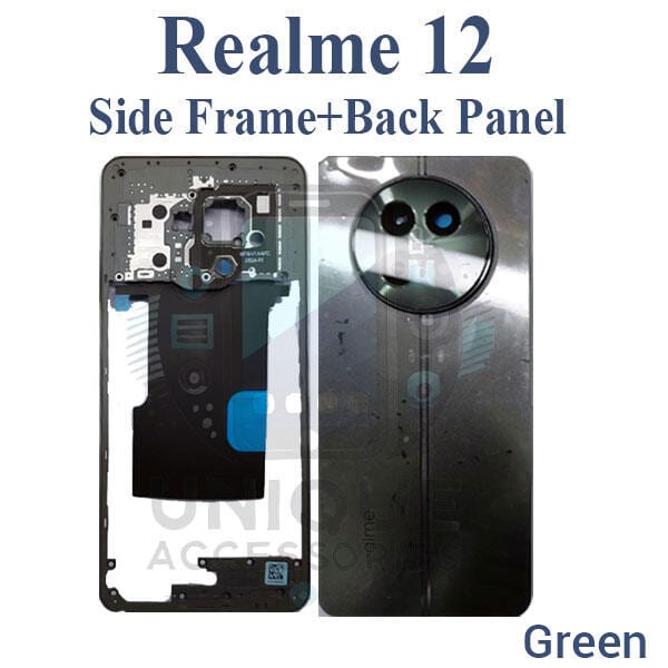 For  Realme 12 Side Frame + Back Panel Housing + Camera Glass Back shell Replacement Spare Parts