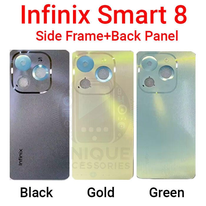 For Infinix Smart 8 X6525 Side Frame + Back Panel Housing + Camera Glass Back shell Replacement Spare Parts
