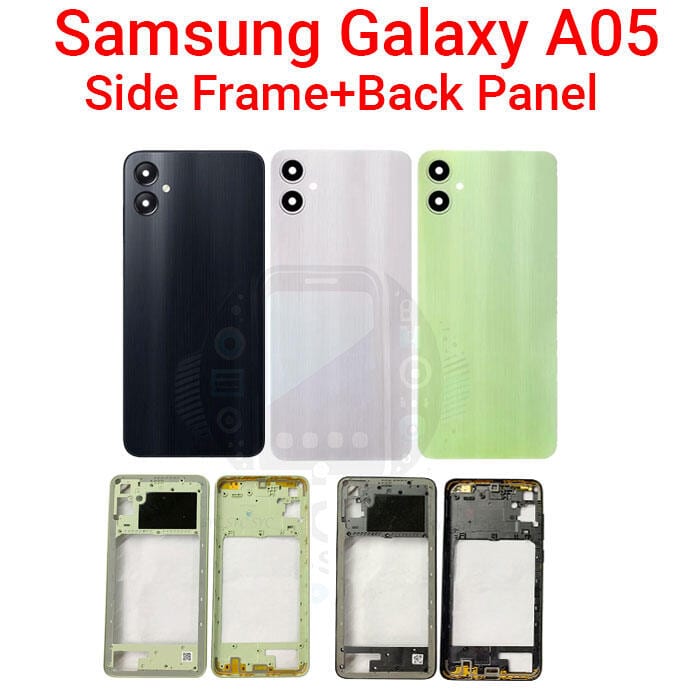 For Samsung Galaxy A05 A055 Side Frame + Back Panel Housing + Camera Glass Back shell Replacement Spare Parts