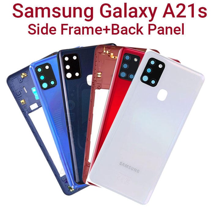 For Samsung Galaxy A21s Side Frame + Back Panel Housing + Camera Glass Back shell Replacement Spare Parts