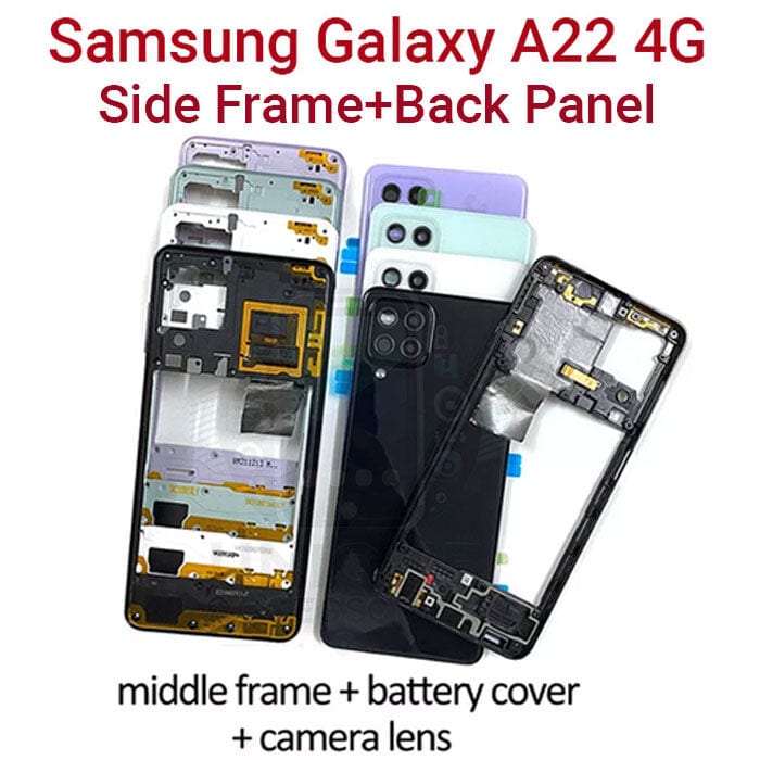 For Samsung Galaxy A22 4G Side Frame + Back Panel Housing + Camera Glass Back shell Replacement Spare Parts