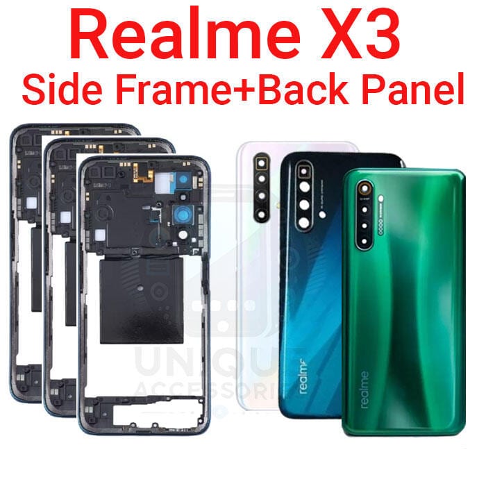 For Realme X3 RMX2142 Side Frame + Back Panel Housing + Camera Glass Back shell Replacement Spare Parts