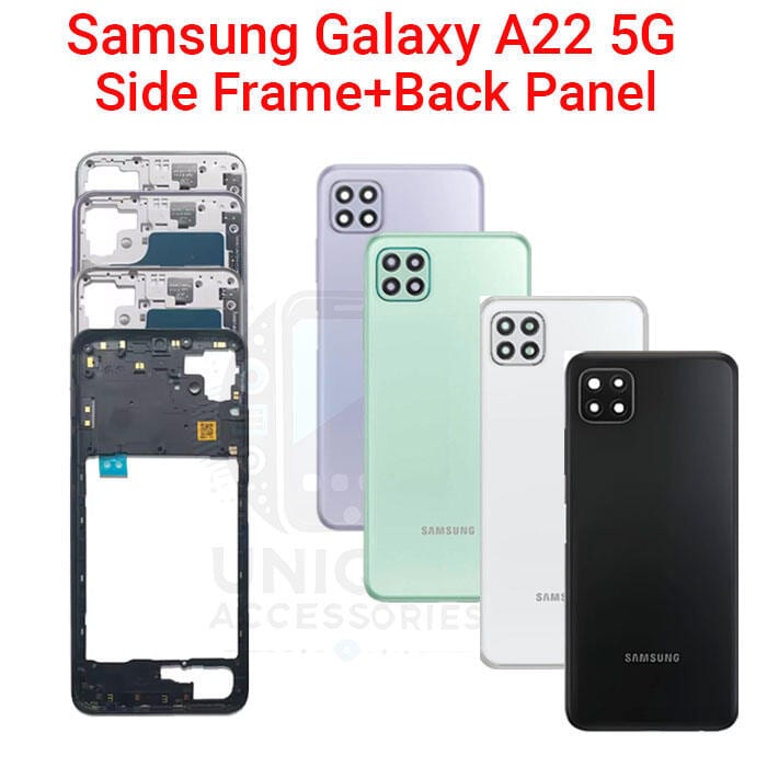 For Samsung Galaxy A22 5G Side Frame + Back Panel Housing + Camera Glass Back shell Replacement Spare Parts