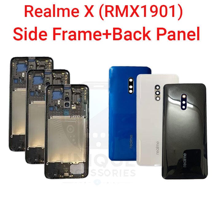 For Realme X RMX1901 Side Frame + Back Panel Housing + Camera Glass Back shell Replacement Spare Parts