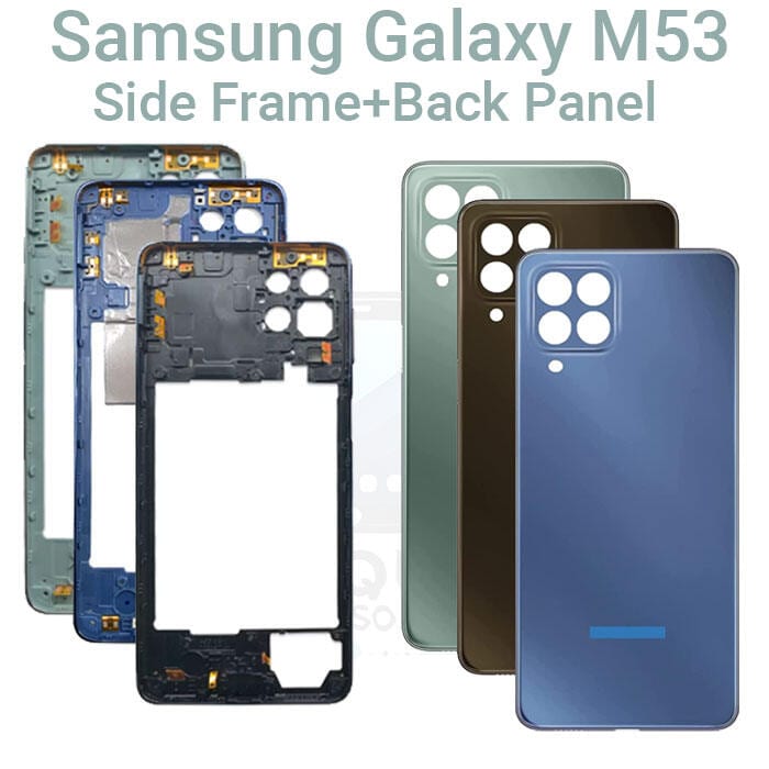 For Samsung Galaxy M53 Side Frame + Back Panel Housing + Camera Glass Back shell Replacement Spare Parts