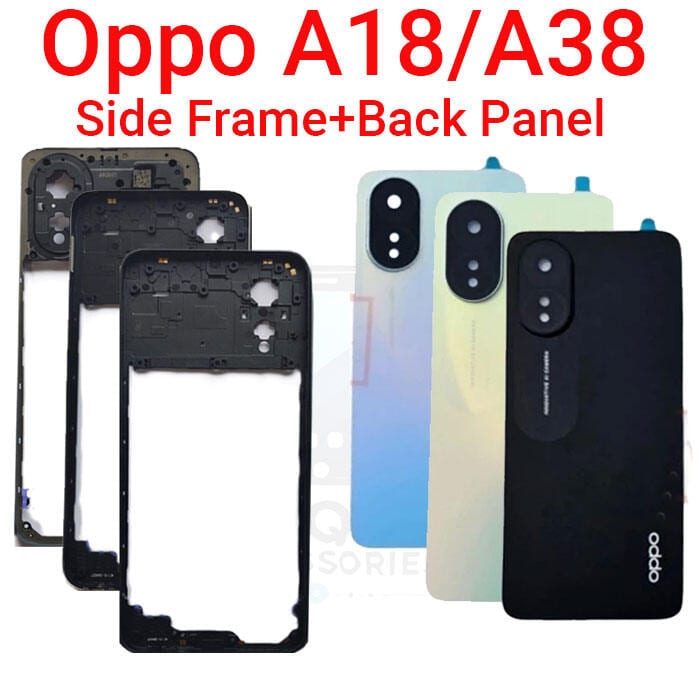 For Oppo A18 A38 CPH2591 CPH2579 Side Frame + Back Panel Housing + Camera Glass Back shell Replacement Spare Parts
