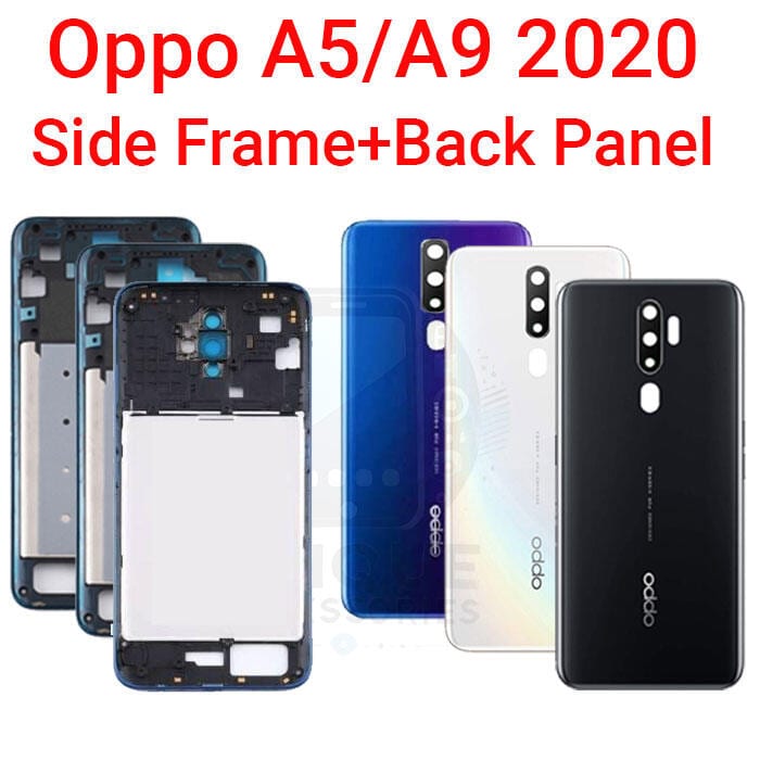 For Oppo A5 2020 A9 2020 Side Frame + Back Panel Housing + Camera Glass Back shell Replacement Spare Parts
