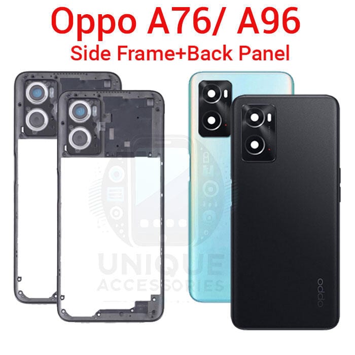 For Oppo A76 A96 Side Frame + Back Panel Housing + Camera Glass Back shell Replacement Spare Parts