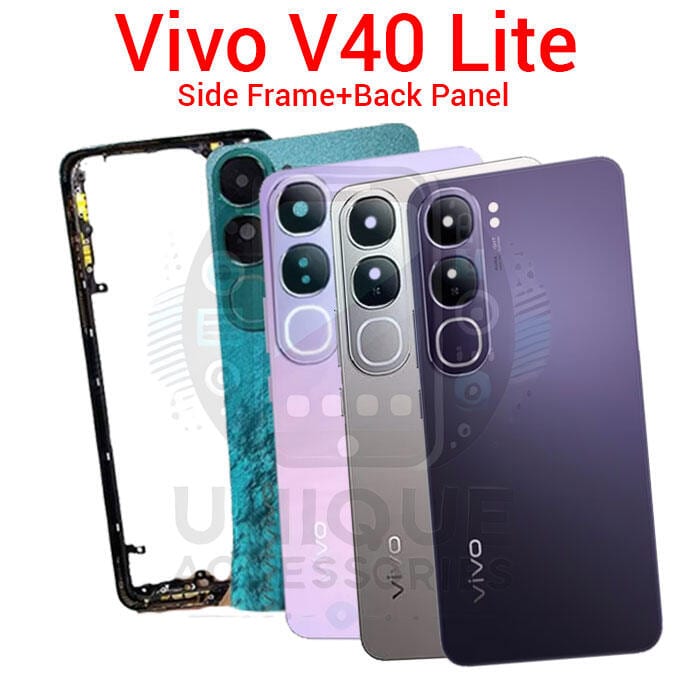 For Vivo V40 Lite Side Frame + Back Panel Housing + Camera Glass Back shell Replacement Spare Parts