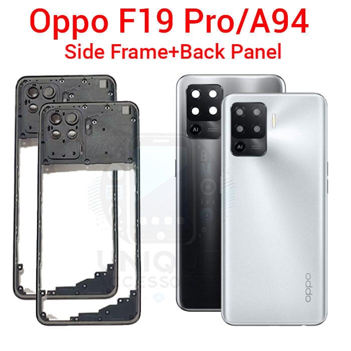 For Oppo F19 Pro/ A94 Side Frame + Back Panel Housing + Camera Glass Back shell Replacement Spare Parts
