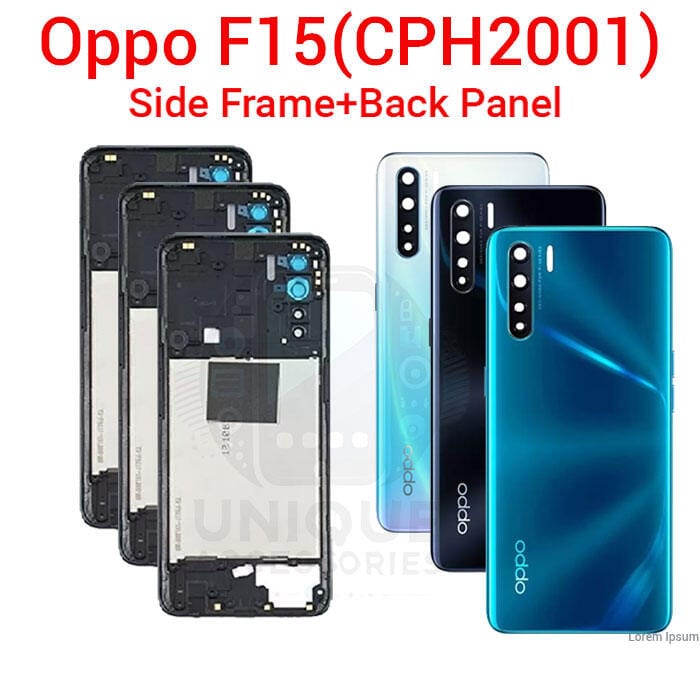 Oppo F15 Side Frame + Back Panel + Camera Glass Replacement | Housing Without LCD Frame | CPH2001 | Exact Fit