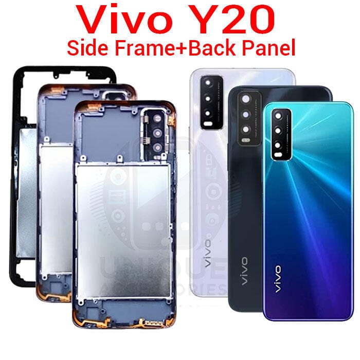 For Vivo Y20 V2029 Side Frame + Back Panel Housing + Camera Glass Back shell Replacement Spare Parts