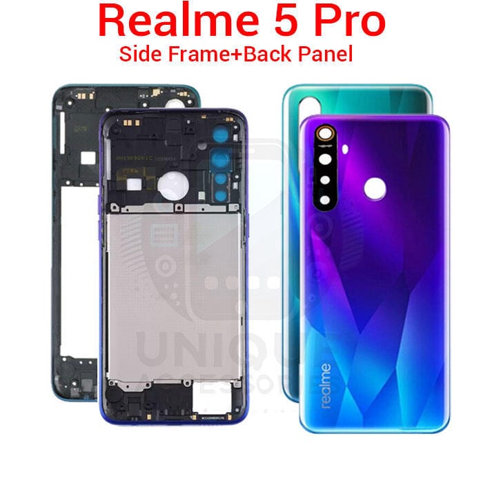 For Realme 5 Pro RMX1971 RMX1973 Side Frame + Back Panel Housing + Camera Glass Back shell Replacement Spare Parts