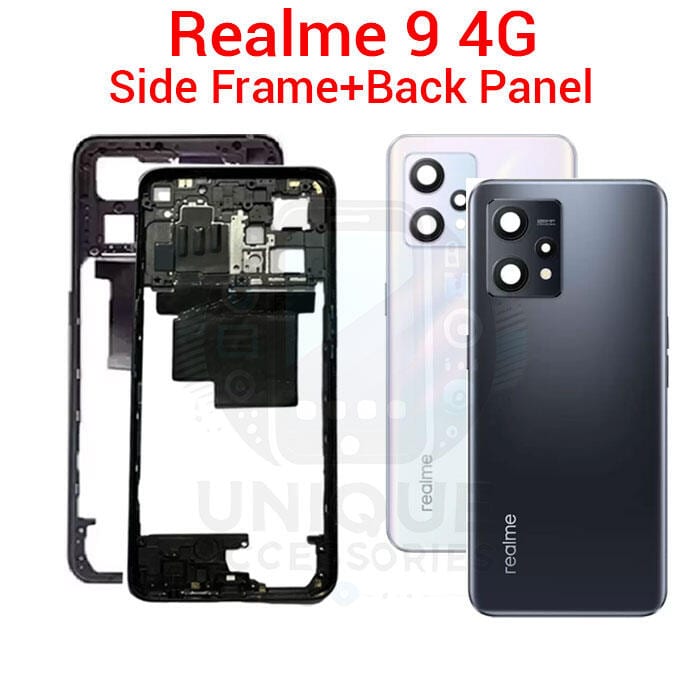 For Realme 9 4G RMX3521 Side Frame + Back Panel Housing + Camera Glass Back shell Replacement Spare Parts