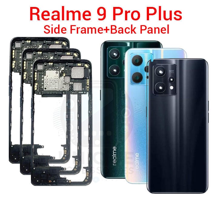 For Realme 9 Pro Plus RMX3392 Side Frame + Back Panel Housing + Camera Glass Back shell Replacement Spare Parts