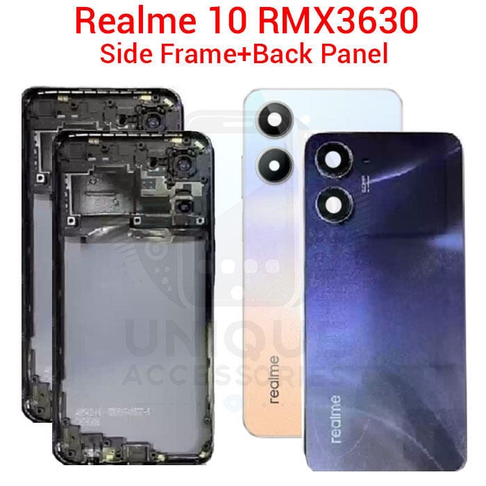 For Realme 10 RMX3630 Side Frame + Back Panel Housing + Camera Glass Back shell Replacement Spare Parts