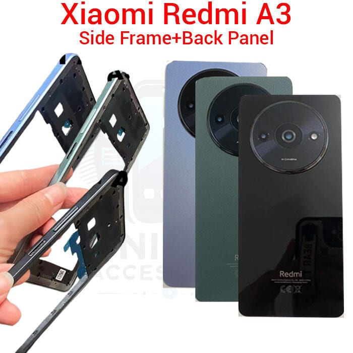 For Xiaomi Redmi A3 Side Frame + Back Panel Housing + Camera Glass Back shell Replacement Spare Parts