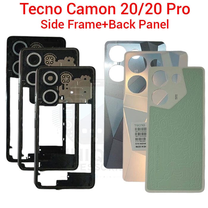 For Tecno Camon 20/ 20 Pro CK6 CK6n CK7 CK7n Side Frame + Back Panel Housing + Camera Glass Back shell Replacement Spare Parts (Plastic Backshell)