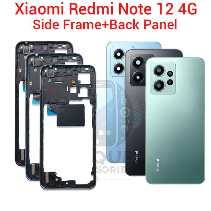 For Xiaomi Redmi Note 12 4G Side Frame + Back Panel Housing + Camera Glass Back shell Replacement Spare Parts