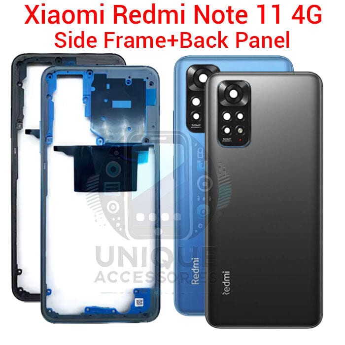 For Xiaomi Redmi Note 11 4G Side Frame + Back Panel Housing + Camera Glass Back shell Replacement Spare Parts