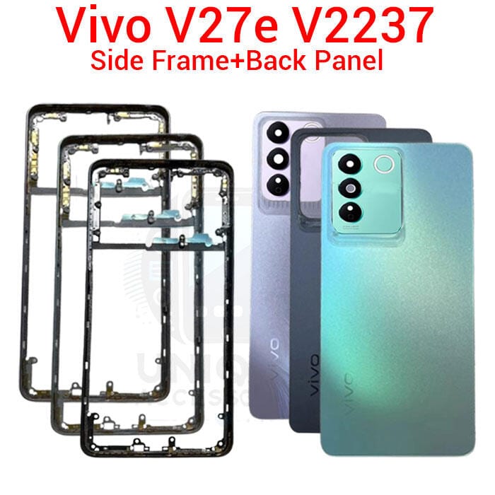For Vivo V27e V2237 Side Frame + Back Panel Housing + Camera Glass Back shell Replacement Spare Parts