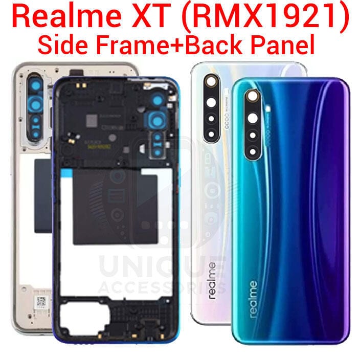 For Realme XT RMX1921 Side Frame + Back Panel Housing + Camera Glass Back shell Replacement Spare Parts