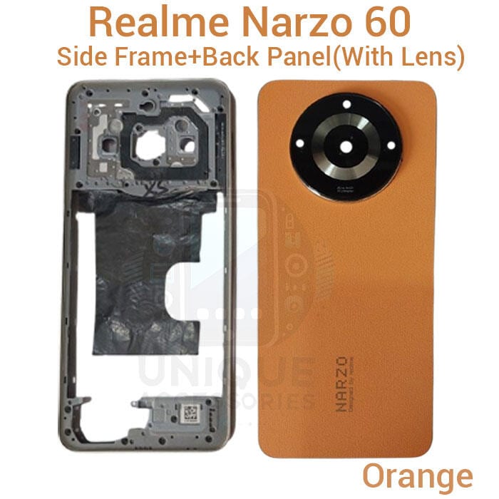 For Realme Narzo 60 Side Frame + Back Panel Housing + Camera Glass Back shell Replacement Spare Parts