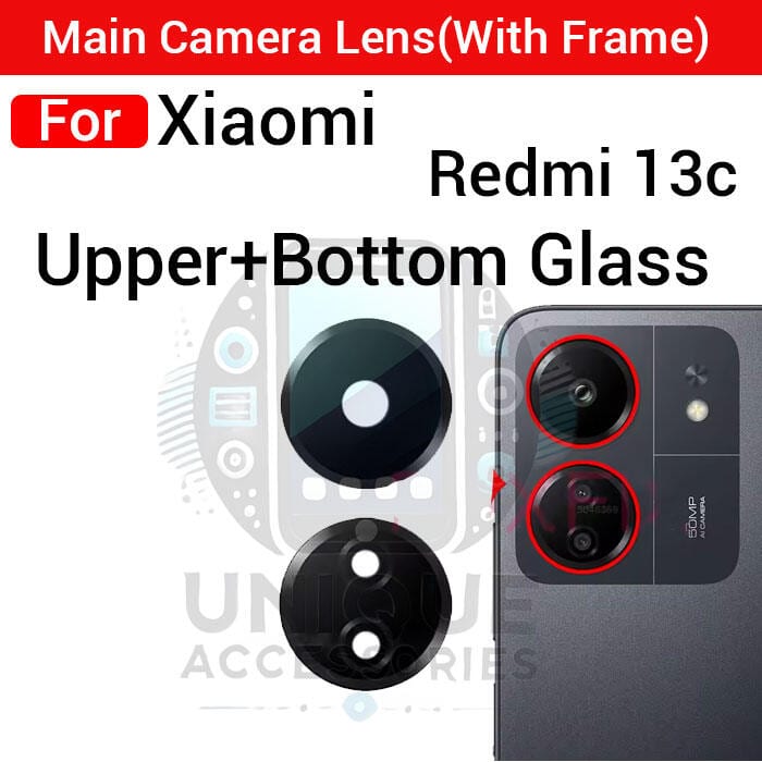 Camera Main Glass Lens for Xiaomi Redmi 13c Replacement Part (Not Tempered Camera Glass Protector)