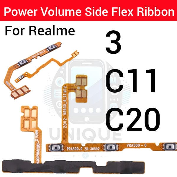 Realme 3 C11 C20 Power on / off Switch Button Side Volume Up Down Buttons Flex Cable Replacement Parts