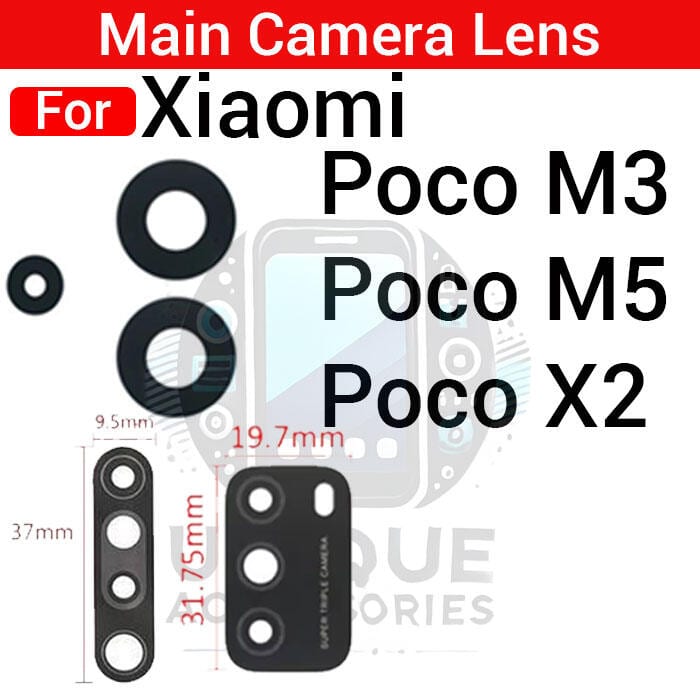Camera Main Glass Lens for Xiaomi Poco M3 M5 X2 Replacement Part (Not Tempered Camera Glass Protector)