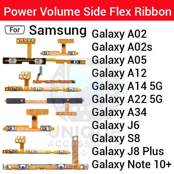 Samsung Galaxy A02 A01s A05 A12 14 5G A22 5G A34 J6 S8 S8 Plus Note 10 Plus Power on / off Switch Button Side Volume Up Down Buttons Flex Cable Replacement Parts Power on / off Switch Button Side Volume Up Down Buttons Flex Cable Replacement Parts