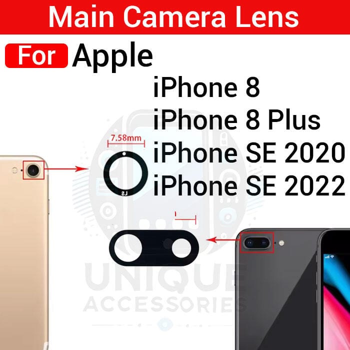Camera Main Glass Lens for Apple iPhone 8 8 Plus SE 2020 2022 Replacement Part (Not Tempered Camera Glass Protector)