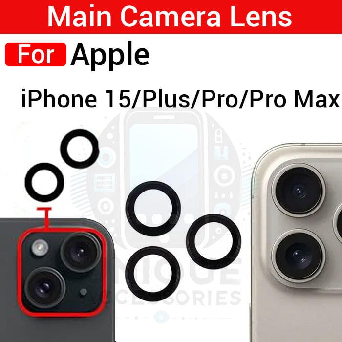 Camera Main Glass Lens for Apple iPhone 15 15 Plus 15 Pro 15 Pro Max Replacement Part (Not Tempered Camera Glass Protector)