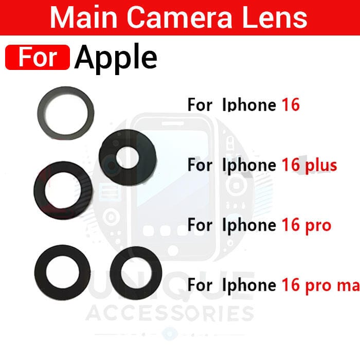 Camera Main Glass Lens for Apple iPhone 16 16 Plus 16 Pro 16 Pro Max Replacement Part (Not Tempered Camera Glass Protector)