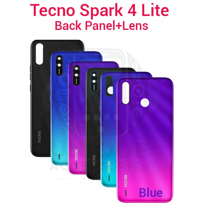 Tecno Spark 4 Lite KC8S Back Panel/Backshell/ Casing + With Camera Lens + Side Buttons With Logo-All Colors Available