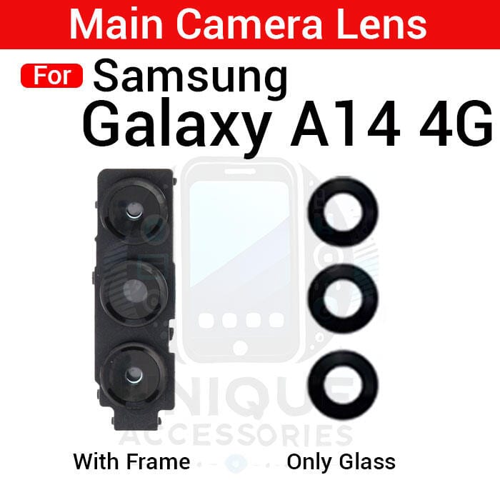 Camera Main Glass Lens With Frame for Samsung Galaxy A14 4G Replacement Part (Not Tempered Camera Glass Protector)
