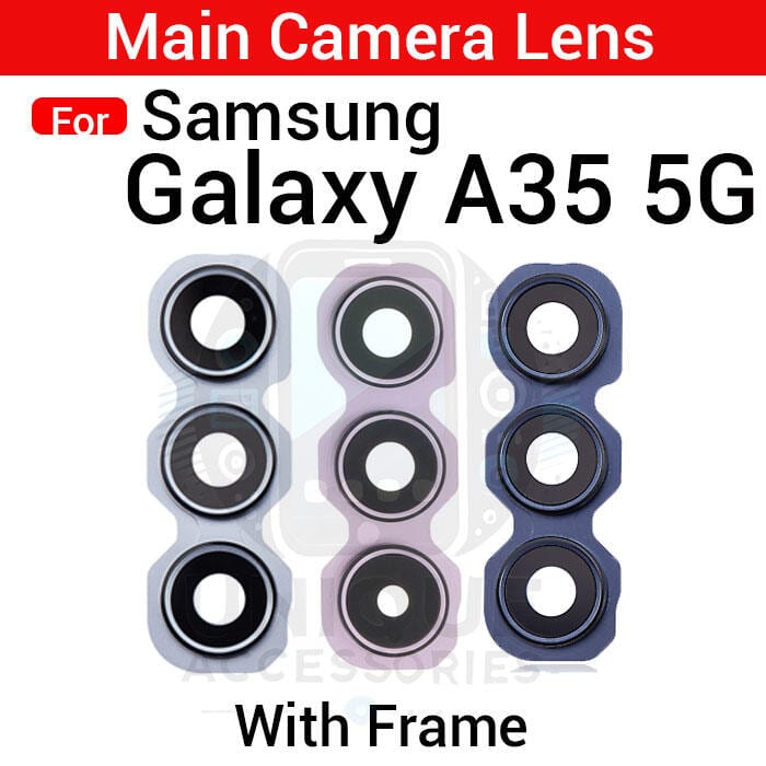 Camera Main Glass Lens With Frame for Samsung Galaxy A35 5G Replacement Part (Not Tempered Camera Glass Protector)