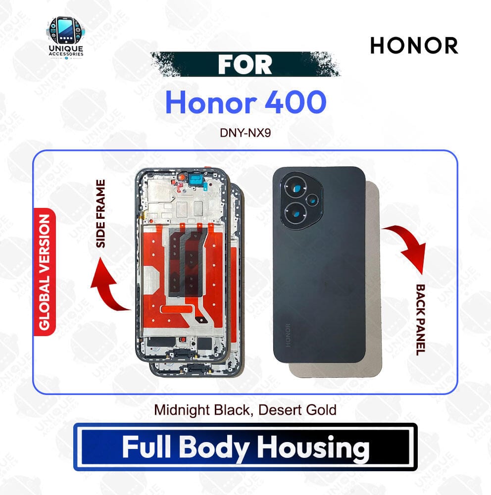 Honor 400 (Global) DNY-NX9 Full Body Housing | LCD Frame + Back Panel + Camera Glass Replacement | Not for China | Exact Fit | Black / Pink
