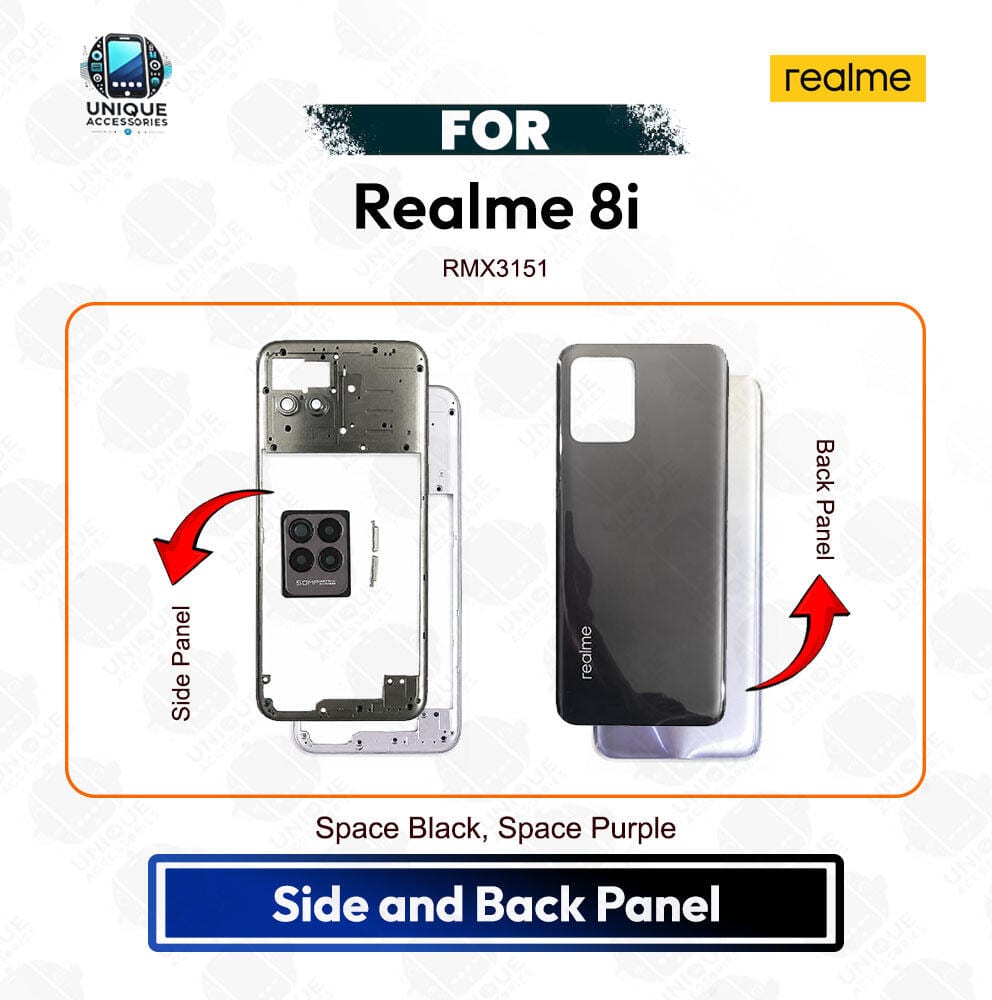 Realme 8i Side and Back Panel Back Housing Frame Backshell Without Camera Glass Replacement Spare Part (RMX3151)