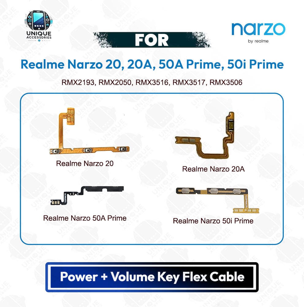 Realme Narzo 20, 20A, 50A Prime, 50i Prime Power Button Volume/On Off Key Flex Cable Replacement Parts