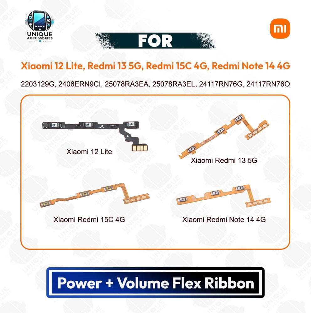 Xiaomi 12 Lite, Redmi 13 5G, Redmi 15C 4G, Redmi Note 14 4G Power Button Volume/On Off Key Flex Cable Replacement Parts